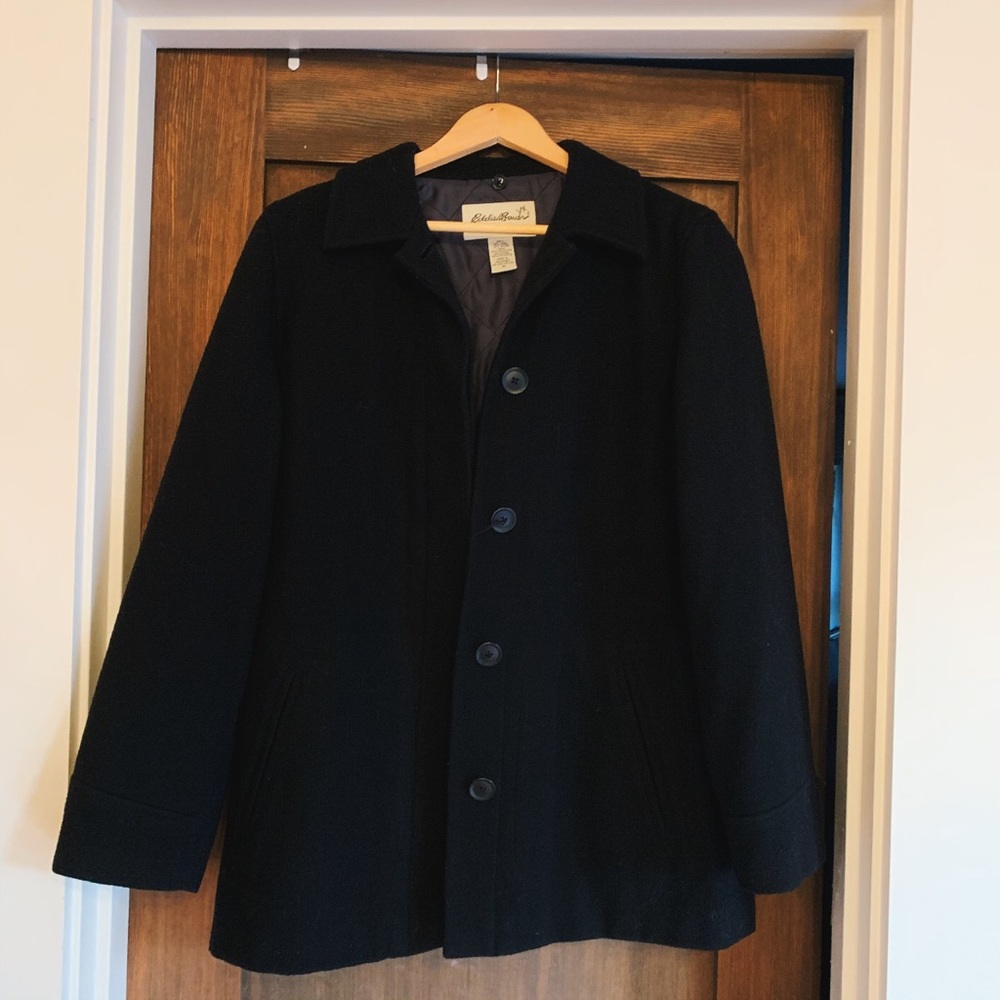 Eddie Bauer Black Wool Peacoat